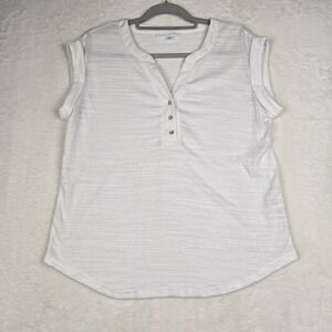 Jane‎ + Delancey Women's White Short Sleeve Blouse Size S 1/4 Button Textured